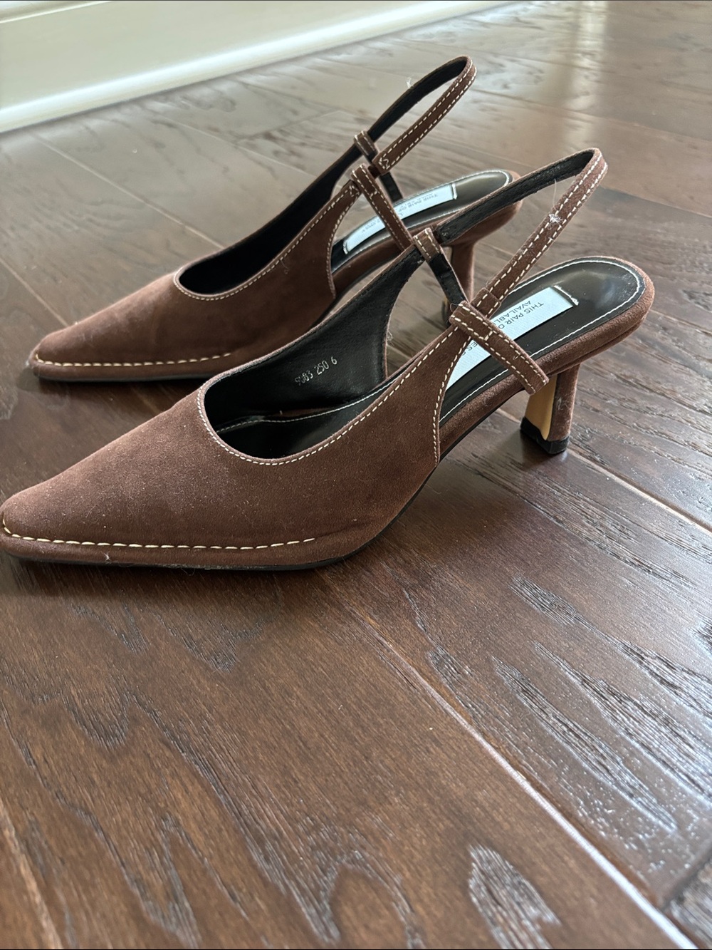 Brown Suede Pointed Slingback Heels
